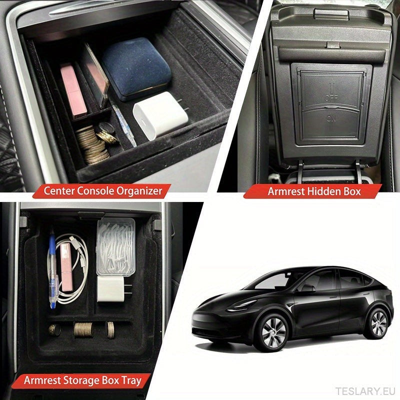 3pcs Centerkonsolarrangørbakke Fit til Tesla Model 3/Y Armrest Hidden Cubby skuffe Opbevaringsboks Interiør Tilbehør