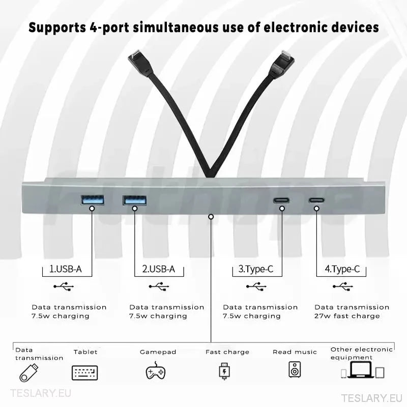 4 port multiport USB extension Hub pour Tesla Model 3 & Y