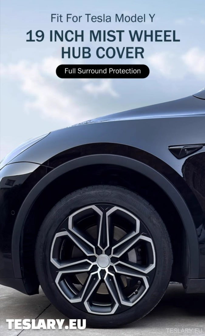 TESLA MODELO Y 19" CUBOS DE RUEDA S14 ÚNICOS, CUBIERTA COMPLETA, NEGRO Y PLATA