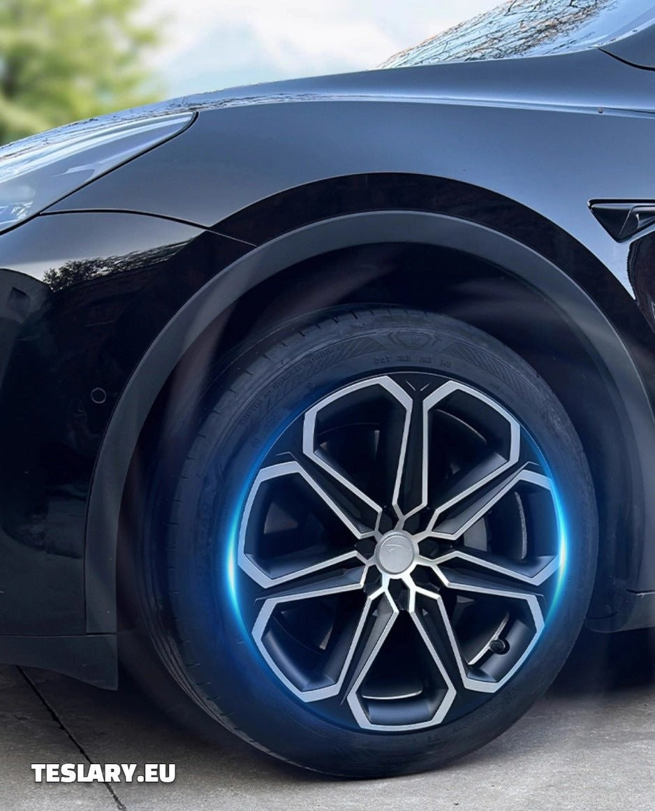 TESLA MODELO Y 19" CUBOS DE RUEDA S14 ÚNICOS, CUBIERTA COMPLETA, NEGRO Y PLATA