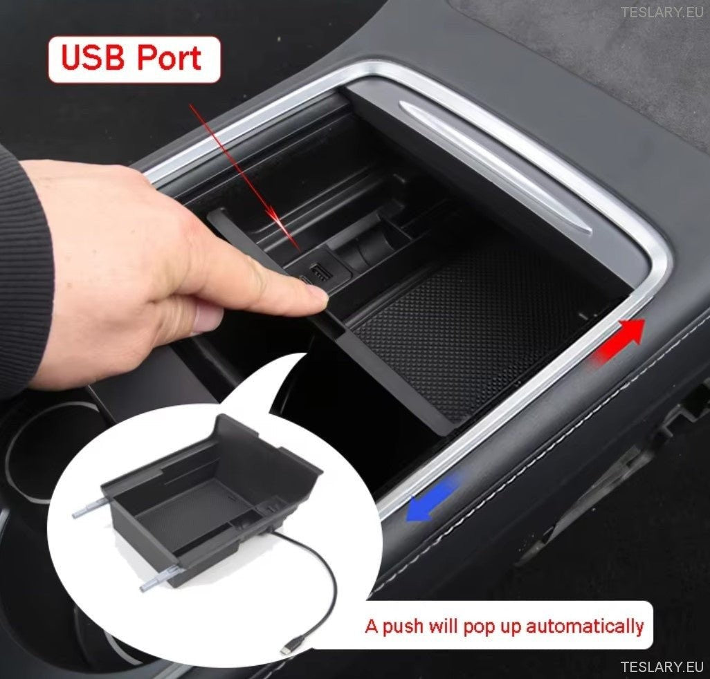 Organisateur de la console centrale Tesla Modèle 3/Y avec ports USB et retour à ressort