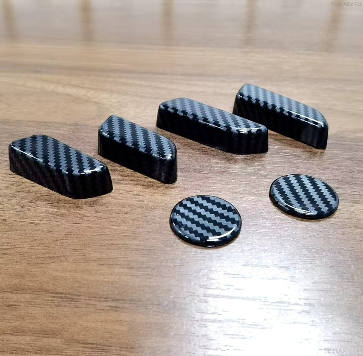 Botão de controle de assento do Modelo 3/Y Tesla cobre o estilo de fibra de carbono em preto, vermelho ou azul