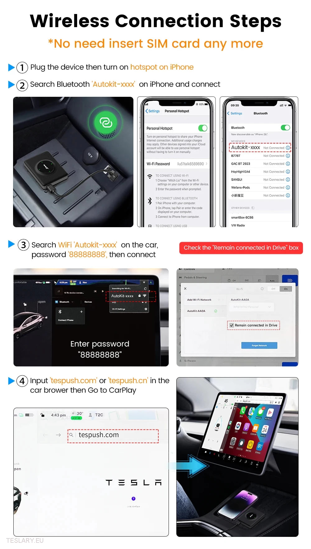 Tesla Wireless Adapter für CarPlay für Android & Apple -Geräte