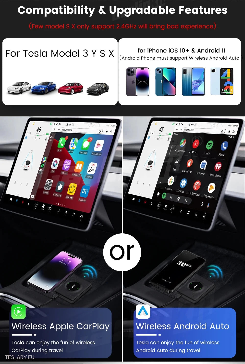 Tesla Wireless Adapter für CarPlay für Android & Apple -Geräte