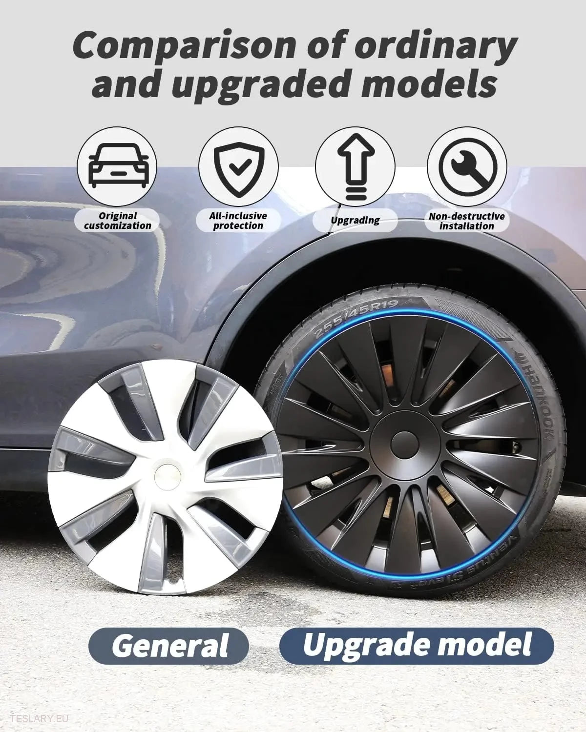 Tesla Model Y 19" Fullþekjandi hjólhlífar í íþróttastíl