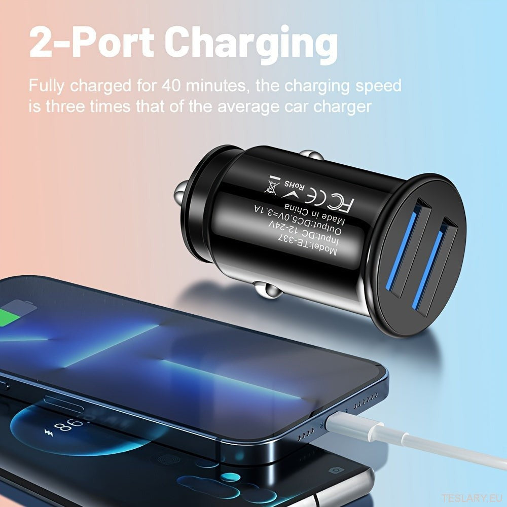 Mini USB Car Charger 2 Ports Adaptateur de chargeur rapide pour les véhicules électriques, notamment Tesla, BYD et bien d'autres