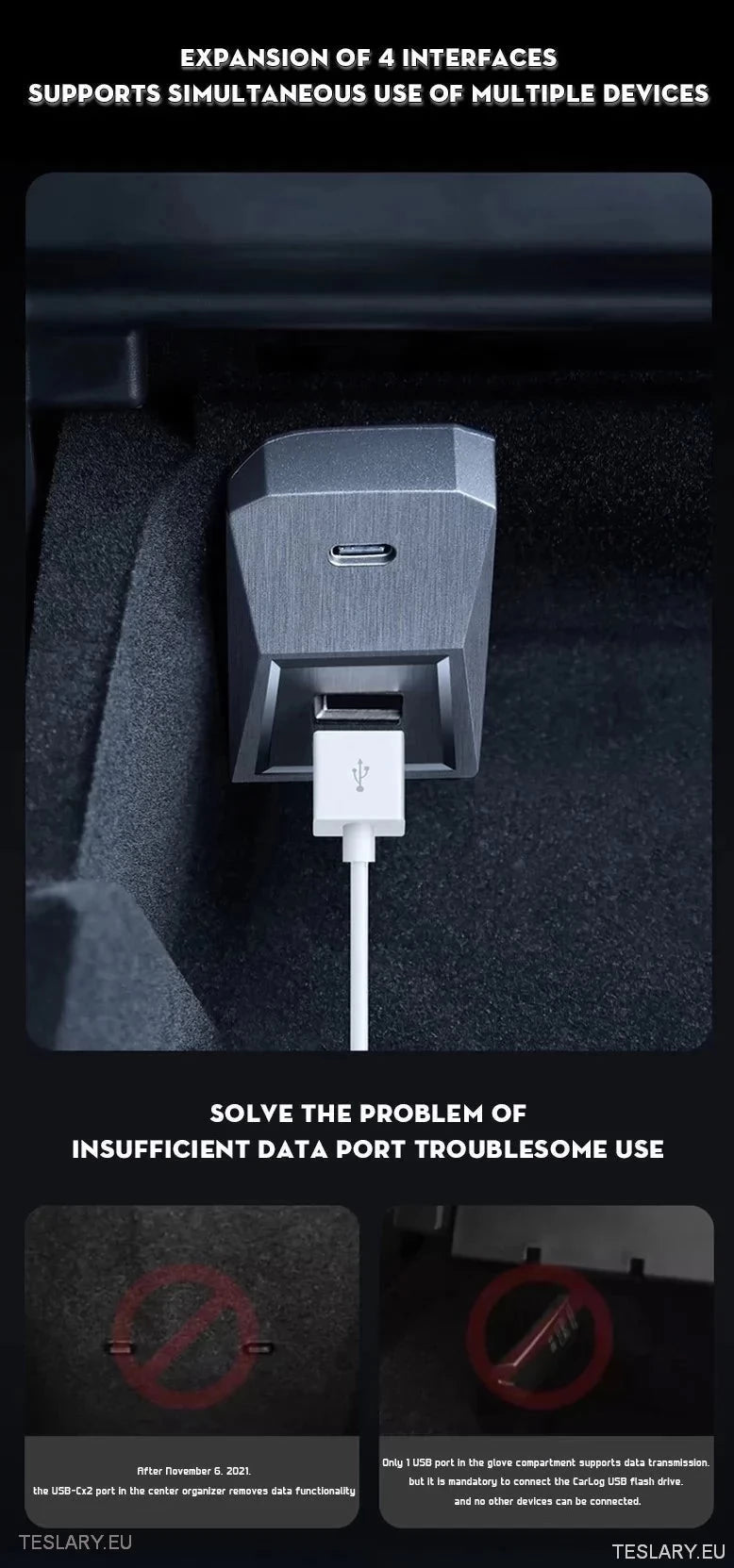 Tesla 3/Y Glove Box Docking Station (kun venstre hånd)