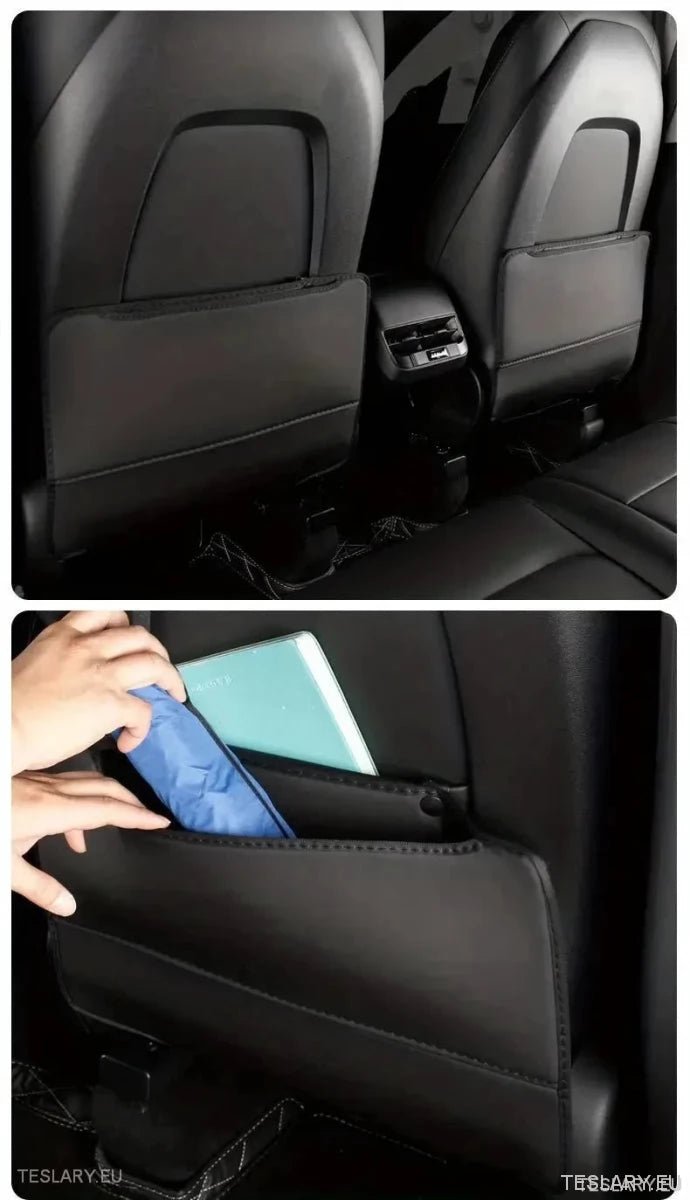 Tesla 3/Y Seat Back Anti Kick Pads & Storage ( TWIN PACK ) - TESLARY Tesla Shop Accessories Europe Nederlands Ireland Deutschland Espana Alicante France Italia