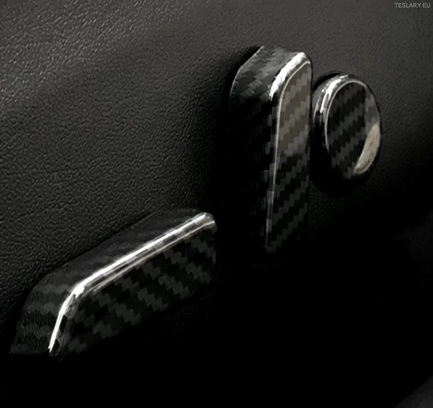 Botão de controle de assento do Modelo 3/Y Tesla cobre o estilo de fibra de carbono em preto, vermelho ou azul