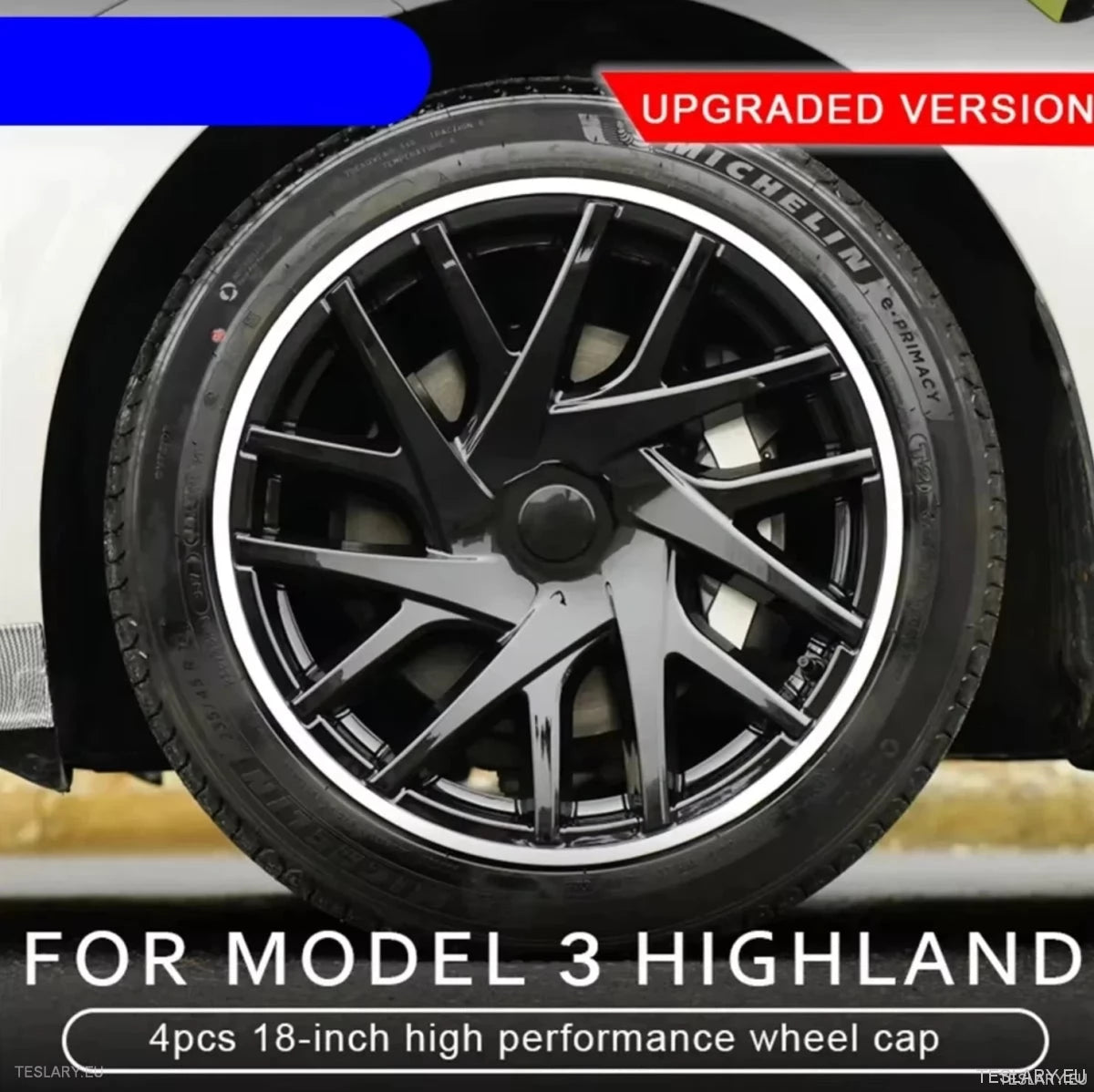 18" Tesla 3 Highland Full Rim Bright White / Black Wheel Cover - TESLARY Tesla Shop Accessories Europe Nederlands Ireland Deutschland Espana Alicante France Italia