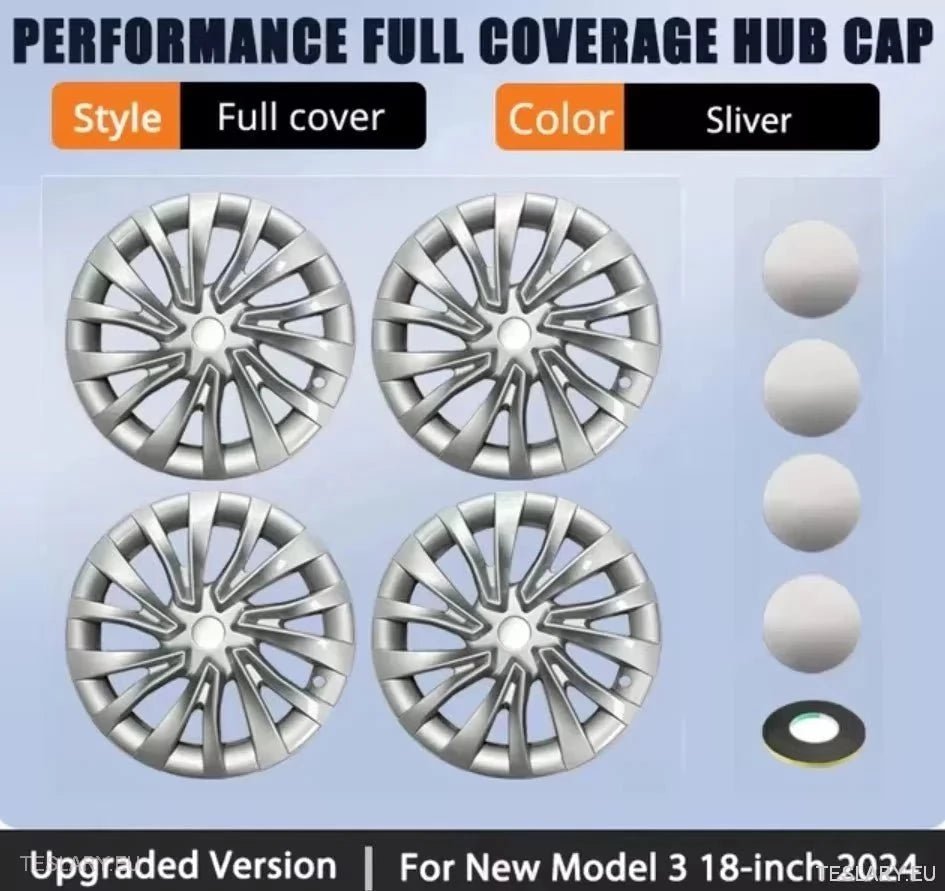 18" Tesla 3 Highland Full Rim Silver Wheel Covers - TESLARY Tesla Shop Accessories Europe Nederlands Ireland Deutschland Espana Alicante France Italia