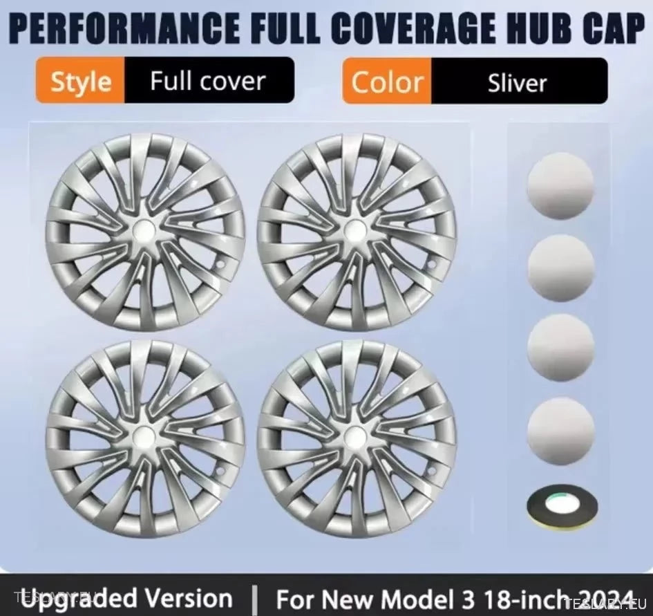 18" Tesla 3 Highland Full Rim Sølv Hjulkapsler