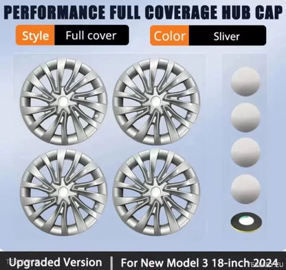 18" Tesla 3 Highland Full Rim Sølv Hjulkapsler