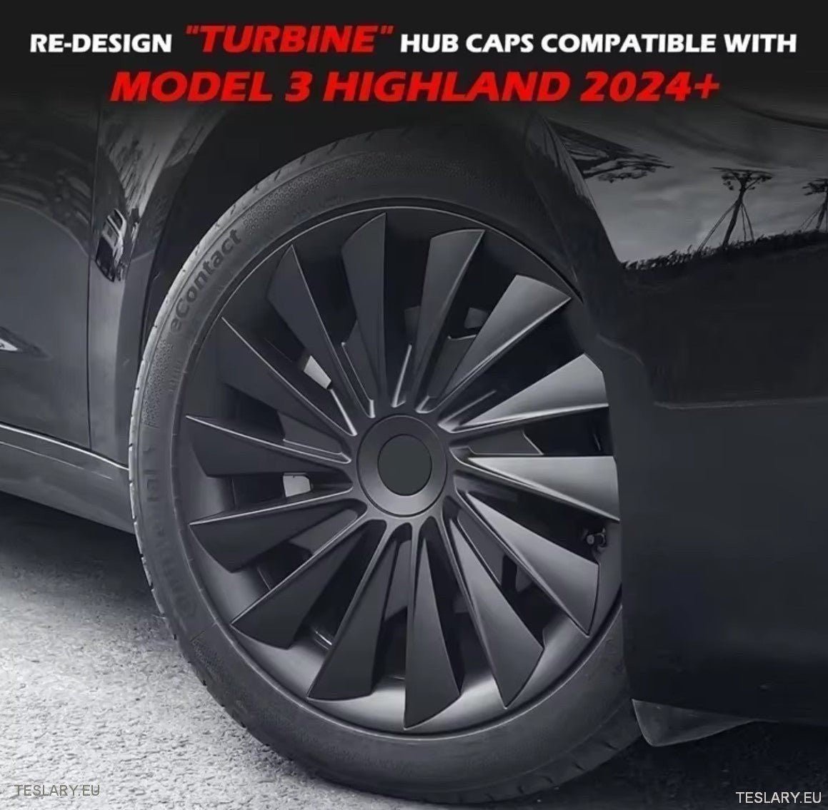 18" Tesla Model 3+ Highland Performance Induction Style Wheel Covers - Gloss Black - TESLARY Tesla Shop Accessories Europe Nederlands Ireland Deutschland Espana Alicante France Italia