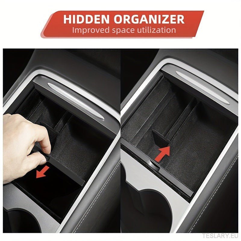 3PCS Center Console Organizer Tray Fit For Tesla Model 3 / Y Armrest Hidden Cubby Drawer Storage Box Interior Accessories - TESLARY Tesla Shop Accessories Europe Nederlands Dublin Cork Ireland Deutschland Espana Alicante France Italia