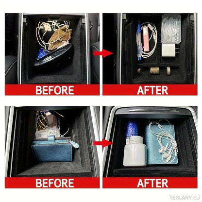 3PCS Center Console Organizer Tray Fit For Tesla Model 3 / Y Armrest Hidden Cubby Drawer Storage Box Interior Accessories - TESLARY Tesla Shop Accessories Europe Nederlands Ireland Deutschland Espana Alicante France Italia
