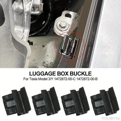 4pcs Durable Plastic Buckles for Tesla for Model Y / 3 Front Trunk, Luggage Storage Box Fixing Bracket, OE 1472872 - 00 - B (for Model Y) 1472872 - 00 - C (Model 3), Black, Matching Buckle - TESLARY Tesla Shop Accessories Europe Nederlands Ireland Deutsch