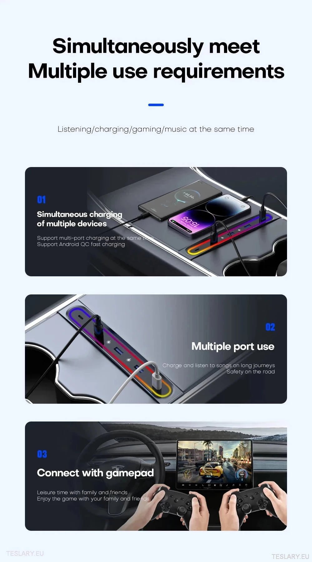 5 in 1 RGB USB Expansion Hub for Tesla 3/Y - TESLARY Tesla Shop Accessories Europe Nederlands Dublin Cork Ireland Deutschland Espana Alicante France Italia