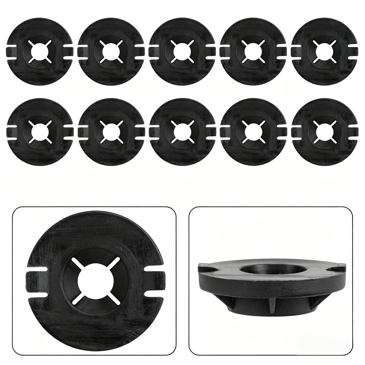 An automotive parts diagram showing a black circular component labeled 1110713-99-C, with a line drawing of a vehicle body panel indicating mounting locations marked with red circles. TESLA_111071399C_BUY_FROM_EUROPES_TESLA_ACCESSORIES_SPECIALISTS_TESLARY.EU_TESLARY.IE_TESLARY.PT_TESLARY.ES_TESLARY.NL_TESLARY.FR