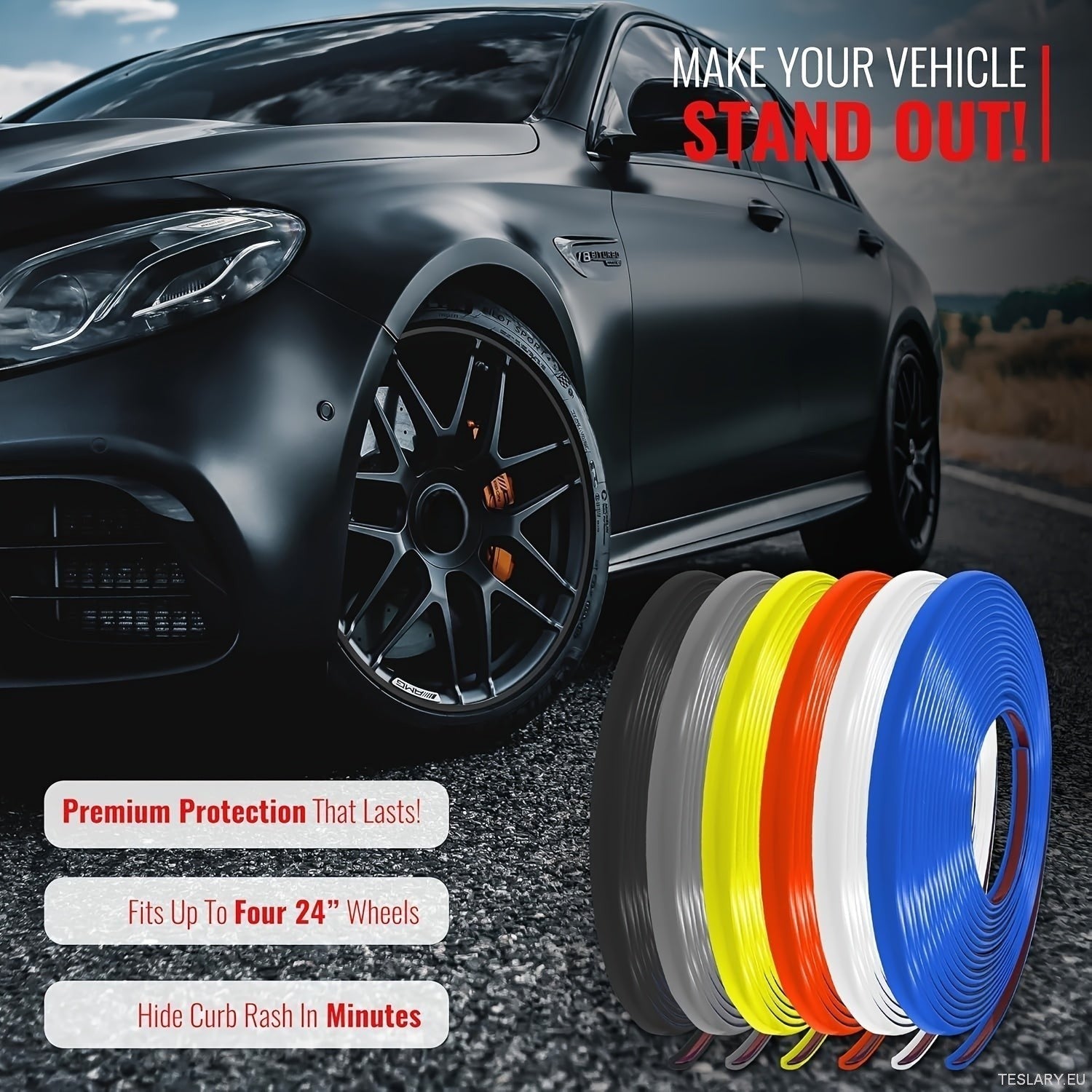 8M Car Wheel Rim Edge Protector, Rubber Wheel Hub Rim Guard, Vehicle Tyre Rim Decor Sticker Strip, Universal Automotive Accessories for Curb Rash and Wheel Scratch Prevention - TESLARY Tesla Shop Accessories Europe Nederlands Dublin Cork Ireland Deutschland Espana Alicante France Italia