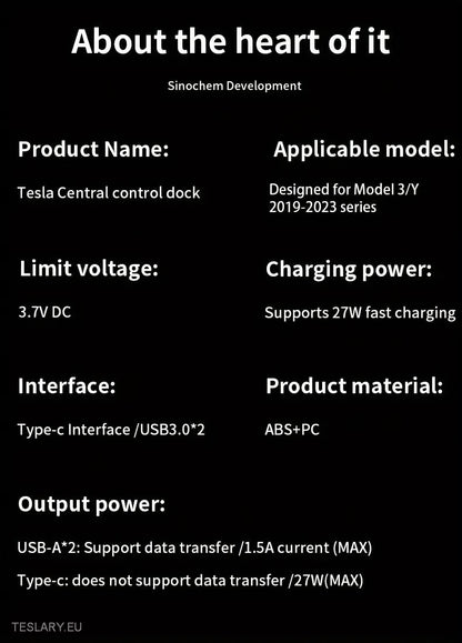 Triple Port USB Expansion Hub for Tesla 3/Y with Sliding Cover - Tesla Shop Europe - TESLARY.IE Ireland - France boutique- Deutschland Geschäft- España comercio - Nederland winkel- TESLARY.IE