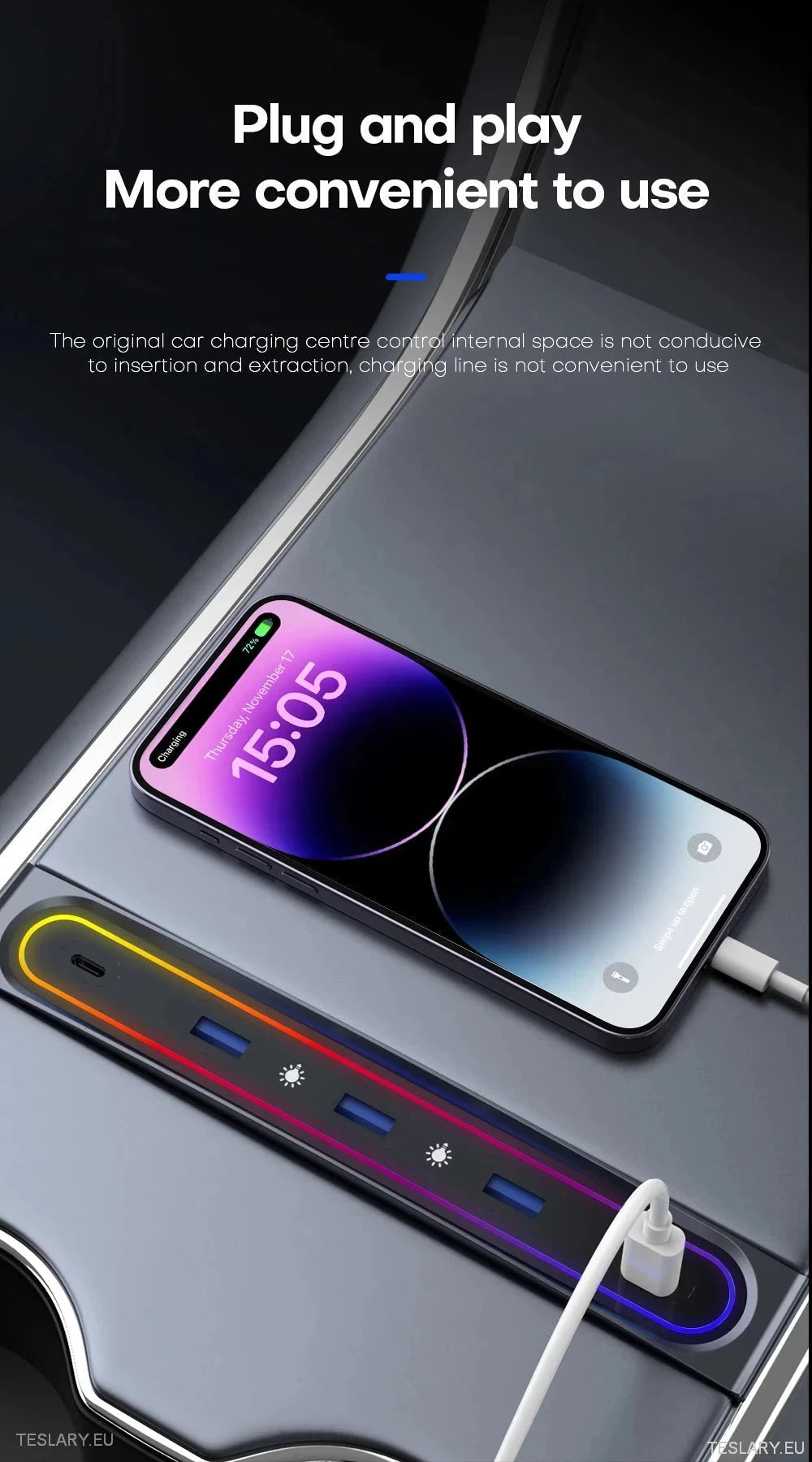 5 in 1 hub di espansione USB RGB per Tesla 3/Y