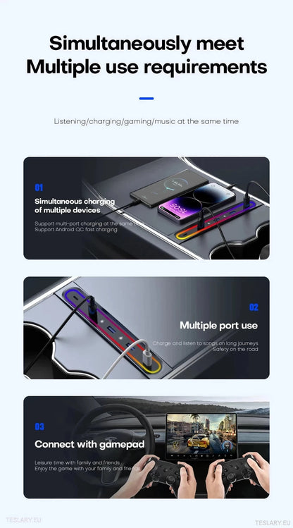 5 in 1 hub di espansione USB RGB per Tesla 3/Y