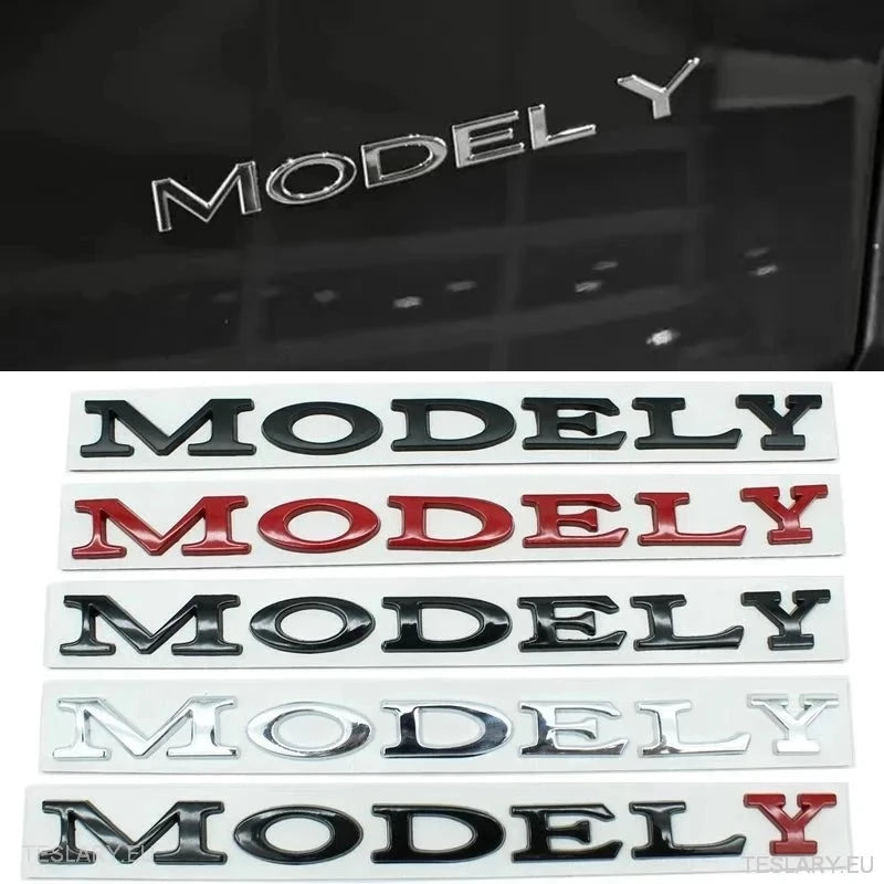 Tesla "Y modell Y" hátsó logó embléma a Chrome & Black -ben