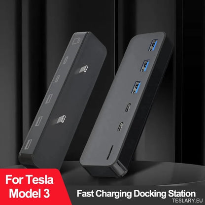 Docking Station til Tesla Model 3 Y USB Hub 27W Intelligent hurtig opladning 6 i 2 Type-C Micro SD Model3 Modely 2021-2023
