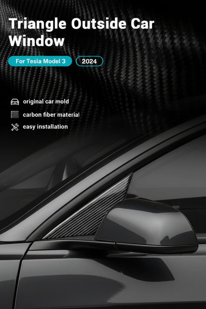 Carbon Fiber Exterior Side Mirror Trim Panel Cover For Tesla Model 3 Highland in Black or Red