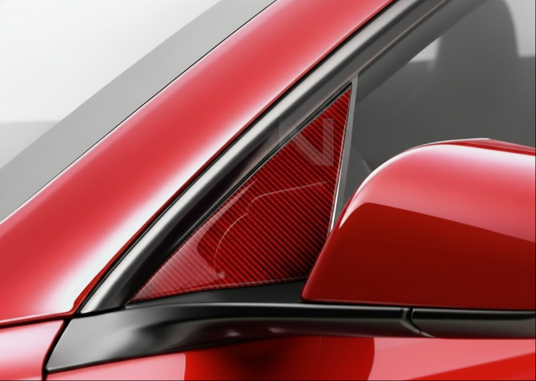 Carbon Fiber Exterior Side Mirror Trim Panel Cover For Tesla Model 3 Highland in Black or Red
