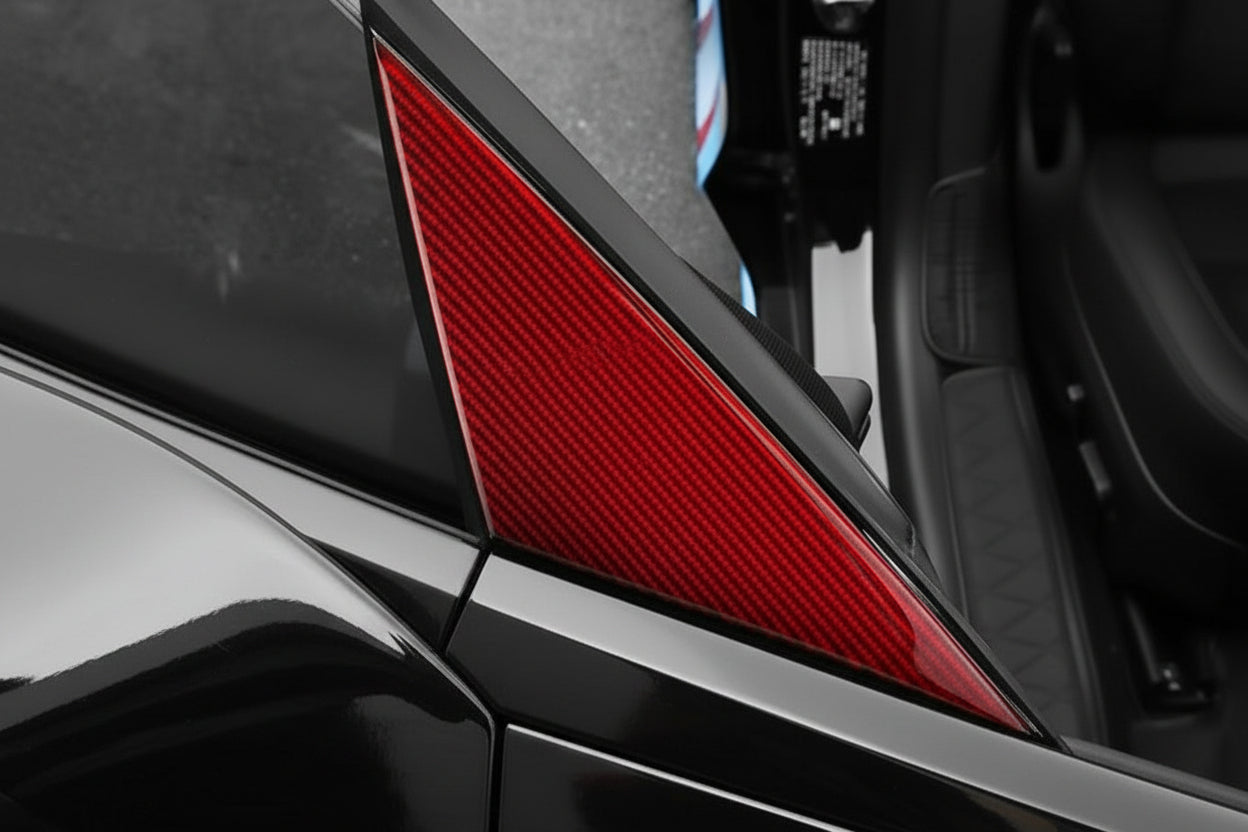 Carbon Fiber Exterior Side Mirror Trim Panel Cover For Tesla Model 3 Highland in Black or Red