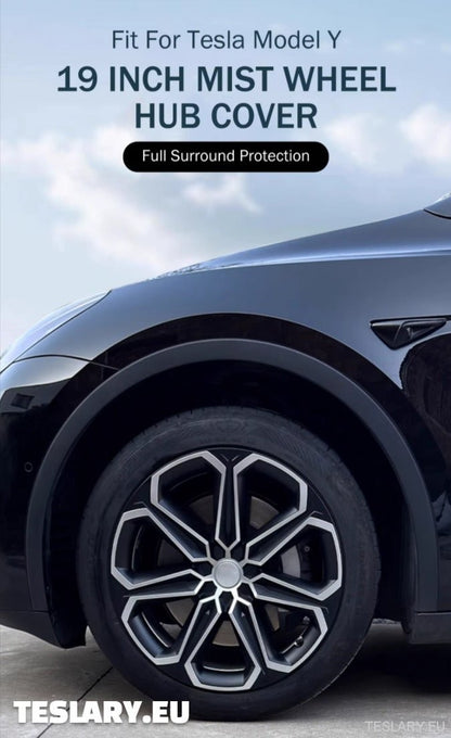 TESLA MODEL Y 19" UNIKKE S14 HJULNAV MED FULDKAPNING I SORT OG SØLV