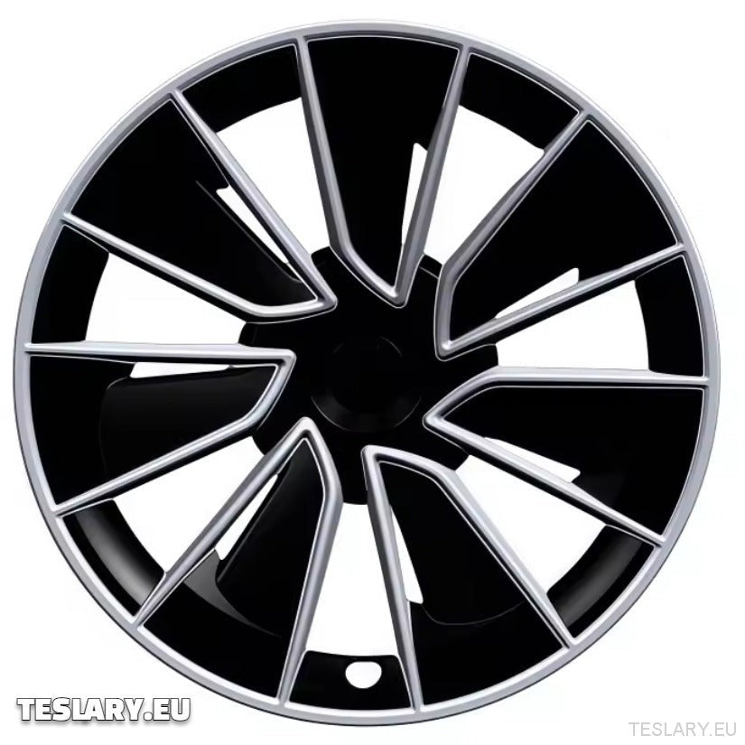 TESLA MODELO Y 19" CUBOS DE RUEDA S15 ÚNICOS, CUBIERTA COMPLETA, NEGRO Y PLATA