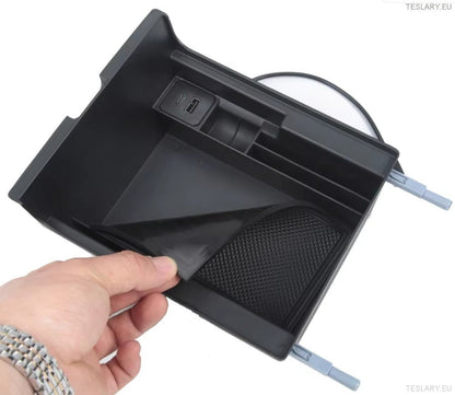 Tesla Model 3/Y Center Console Organizator frontal cu porturi USB și retur de primăvară