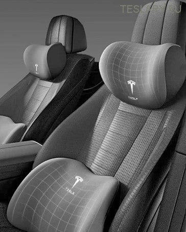 Tesla Model 3 Y S x Neck Pillow & Lumbar Support -pute med logo (svart)