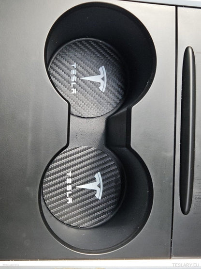 Tesla Model 3 Y S x Black Leather Center Console Cup INSERTS s logem