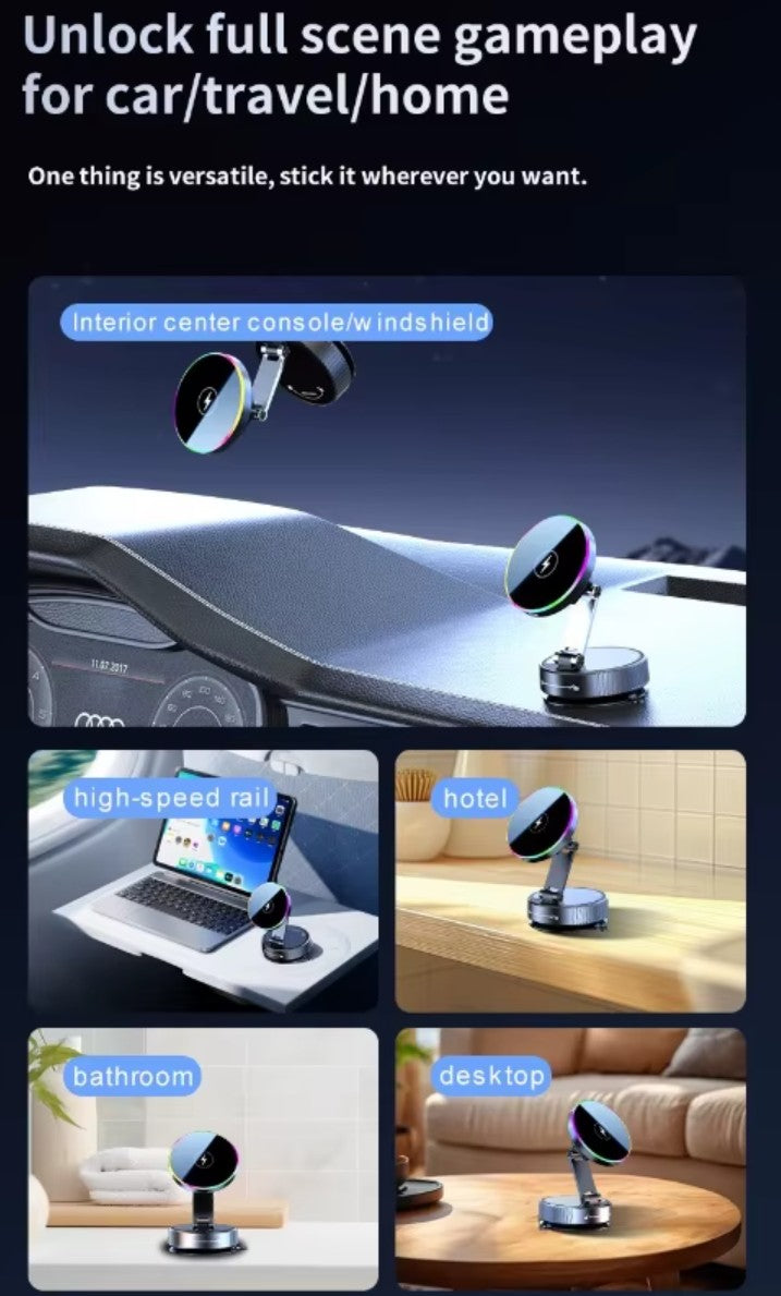 15W Wireless Car Charger Car Phone Holder with Charging Can 360 Rotate & Foldable