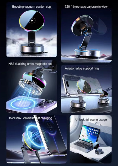 15W Wireless Car Charger Car Phone Holder with Charging Can 360 Rotate & Foldable