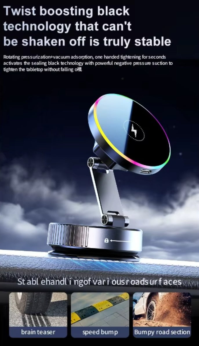 15W Wireless Car Charger Car Phone Holder with Charging Can 360 Rotate & Foldable