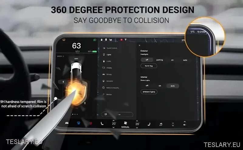 Tesla Model 3/Y протектор на екран с закалено стъкло с ръб на въглеродни влакна