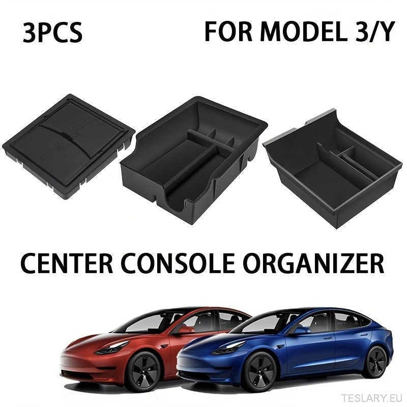 3pcs Central Console Organizer Play Fit pour Tesla Modèle 3/Y Armrest Boîte de rangement de tiroir cubby caché Accessoires intérieurs