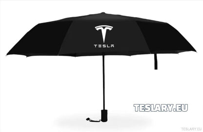Black Wind & Rain Resistant Umbrella with Tesla Logo - TESLARY Tesla Shop Accessories Europe Nederlands Ireland Deutschland Espana Alicante France Italia