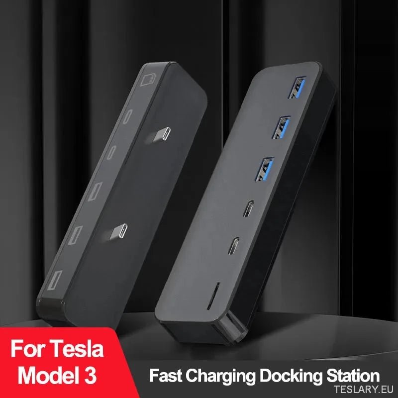 Docking Station For Tesla Model 3 Y USB Hub 27W Intelligent Fast Charging 6 in 2 Type - C Micro SD Model3 Modely 2021 - 2023 - TESLARY Tesla Shop Accessories Europe Nederlands Dublin Cork Ireland Deutschland Espana Alicante France Italia