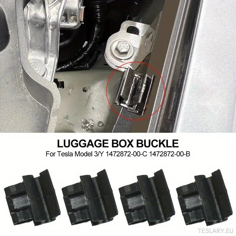 4 piezas de hebillas de plástico duraderas para Tesla para el tronco delantero del modelo Y/3, soporte de fijación de la caja de almacenamiento de equipaje, OE 1472872-00-B (para el modelo Y) 1472872-00-C (modelo 3), negro, hebilla coincidente