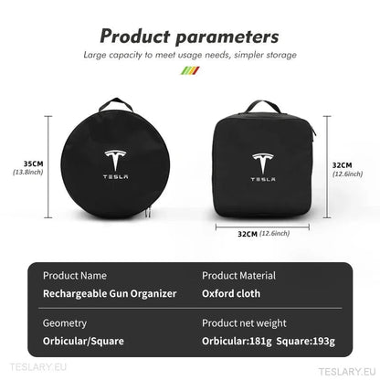 EV Cable Storage Bags Round & Square with Logo - TESLARY Tesla Shop Accessories Europe Nederlands Ireland Deutschland Espana Alicante France Italia