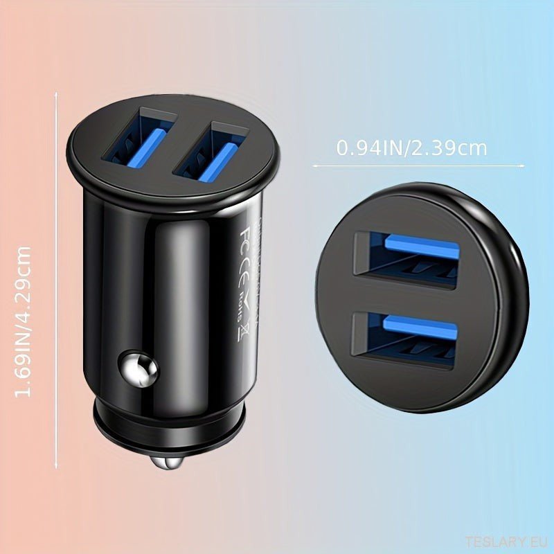 Mini USB Car Charger 2 Ports Fast Charger Adapter for EVs Including Tesla , BYD & Many More - TESLARY Tesla Shop Accessories Europe Nederlands Dublin Cork Ireland Deutschland Espana Alicante France Italia