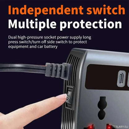 Multiport Car Power Inverter: 12V/24V to 220V with 9 Charging Ports - EV Compatible - TESLARY Tesla Shop Accessories Europe Nederlands Dublin Cork Ireland Deutschland Espana Alicante France Italia