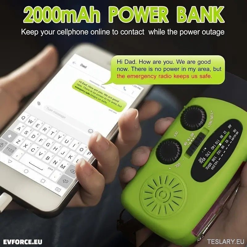Portable Emergency Torch - Radio with Power Bank 2000mAh to Charge Phone - TESLARY Tesla Shop Accessories Europe Nederlands Dublin Cork Ireland Deutschland Espana Alicante France Italia