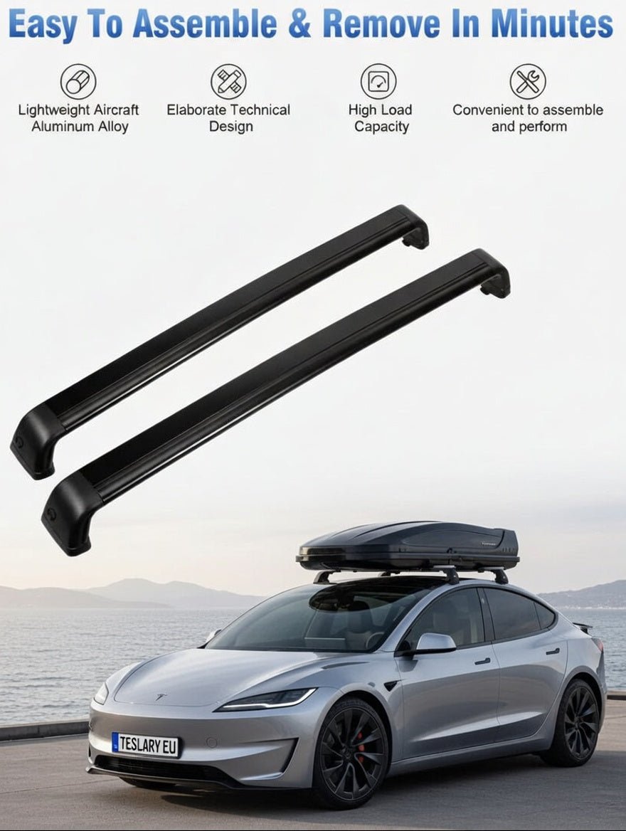 Premium Roof Rack Cross Bars for Tesla Model 3 , Y , Juniper & Highland - TESLARY Tesla Shop Accessories Europe Nederlands Dublin Cork Ireland Deutschland Espana Alicante France Italia
